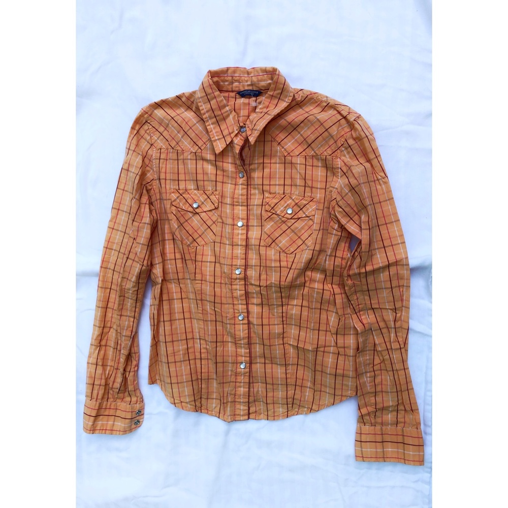 Orange Striped Button up shirt.